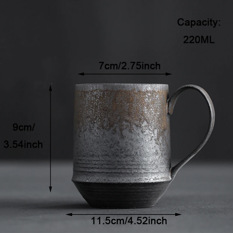 Japanese Style Ceramic Vintage Office Tea Water Cup Creative Chinese Retro Pottery Coffee Milk Mugs With Wooden Handle Drinkware