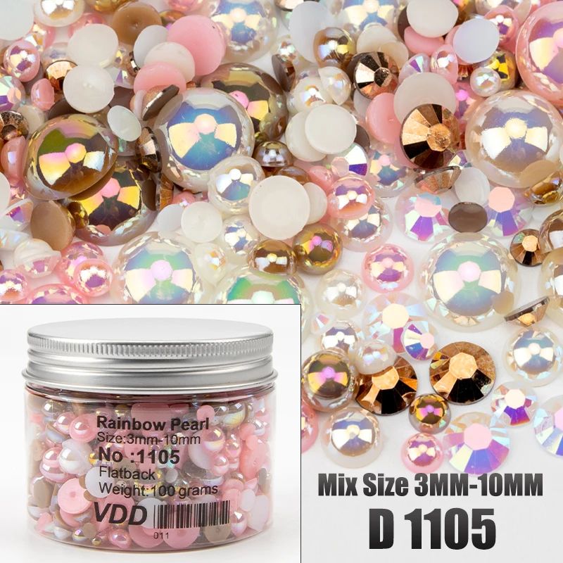 VDD 30/60/100/200g Großhandel Gemischte Größen ABS Halbrunde Perlen Flache Rückseite Perlen Farbige Harz-Strasssteine für Nagelkunst, Basteln und DIY-Dekoration – Detail 11