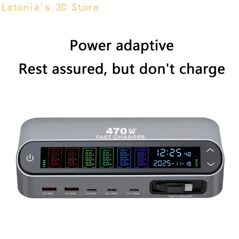 Station With Color Screen Display And 65W Retractable Cable Supports Multiple Devices Simultaneous Charging X3UB