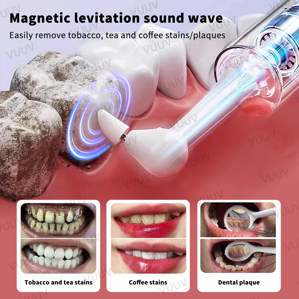 VUUV Electric Tooth Polisher Teeth Whitening Cleaner 5 Brush Heads Plaque Dental Tartar Remover Plaque Teeth Cleaning Set