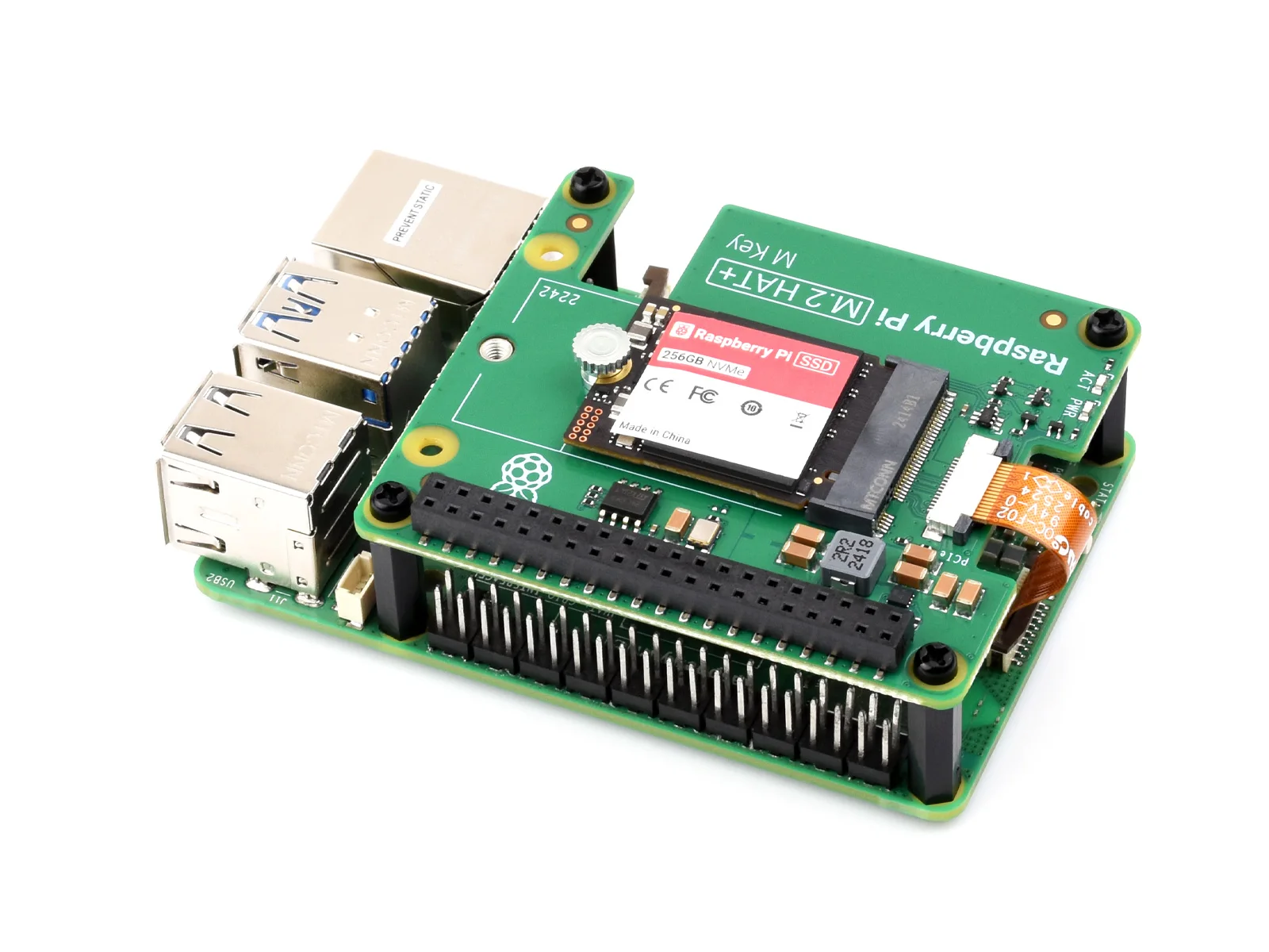 مجموعة Raspberry Pi SSD الرسمية، تتضمن محرك أقراص الحالة الصلبة عالي السرعة بسعة 256 جيجابايت/512 جيجابايت وقبعة Raspberry Pi M.2 + لـ Raspberry Pi 5