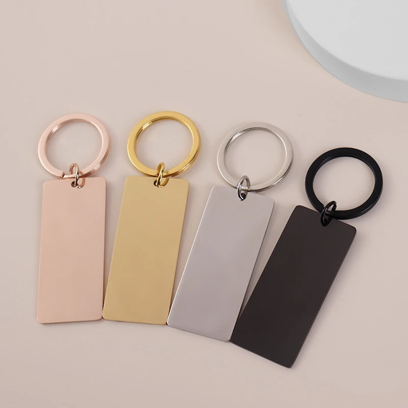 

Stainless Steel Rectangle Keychain Blank For Engrave Metal Rectangle Charm Keychain Key Ring Mirror Polished Wholesale 10pcs