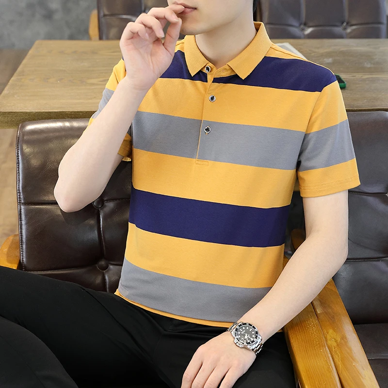 Couple Outdoor Tennis Sports Comfortable Pure Cotton Short Sleeved T-shirt Summer Fashion Trend Versatile Striped Polo Shirt