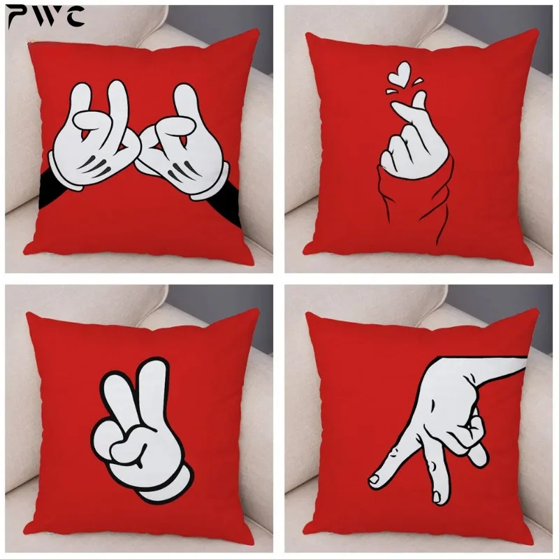 

Home Decor Red Finger Gesture Sofa Cushion Cover Kids Room Decor Cartoon Print Pillowcase Cushion Cover funda de almohada