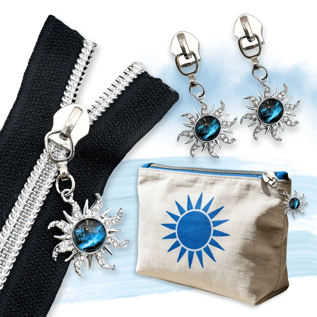 

4pcs #5 blue moon pattern nylon zipper pull, suitable for luggage sewing, clothing making, fashion accessories