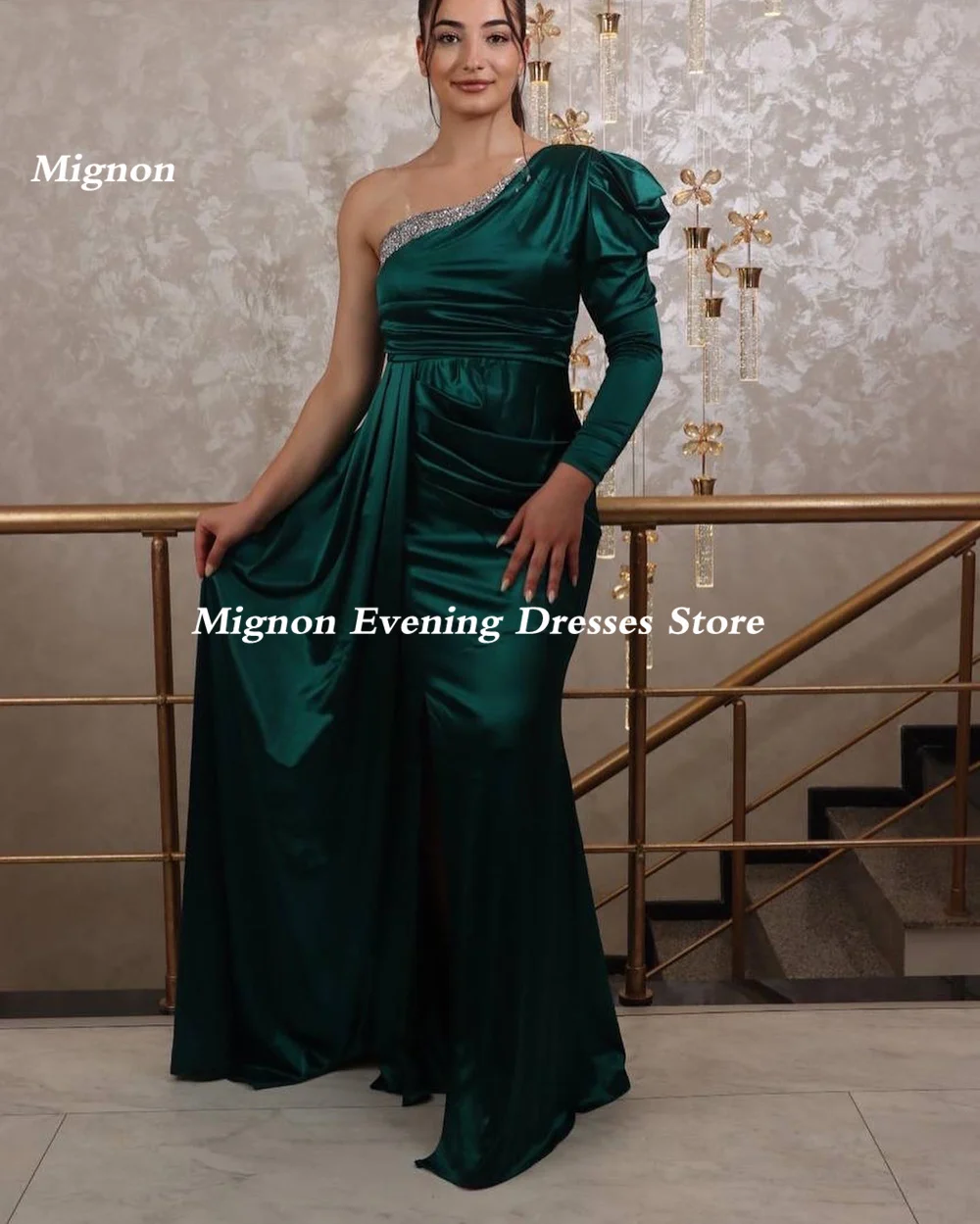 Mignon Satin Mermaid One-shoulder Prom Gown Evening Spaghetti Straps Formal Floor-length Elegant Party Dresses for Women 2023