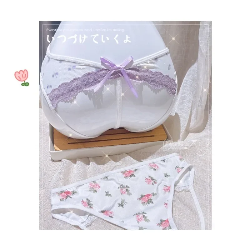 

Летнее нижнее белье с открытой попкой и утечкой, женское сексуальное нижнее белье Pure Desire с цветочным принтом и низкой талией, кружевные треугольные брюки, сладкие и пряные