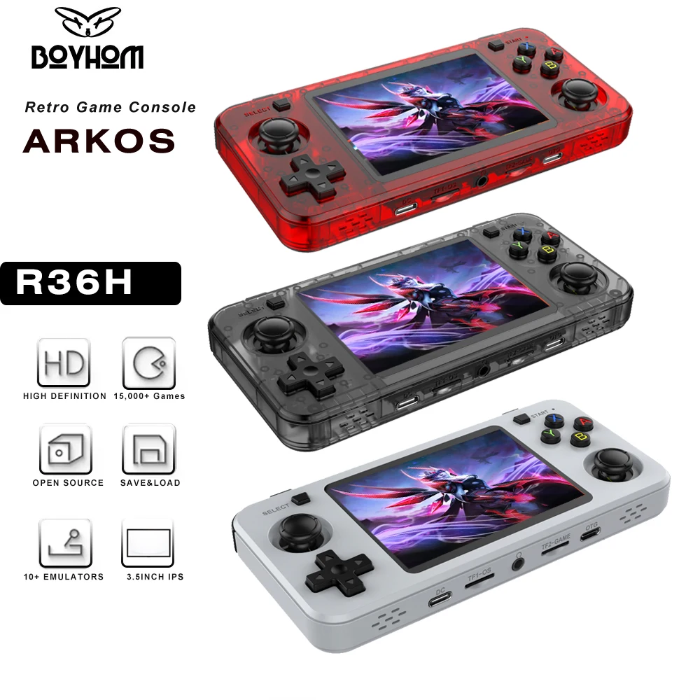 

Портативная игровая консоль BOYHOM R36H Grey Retro с 3,5-дюймовым IPS-экраном, Linux Open System, 3000 мАч, RK3326, подарок