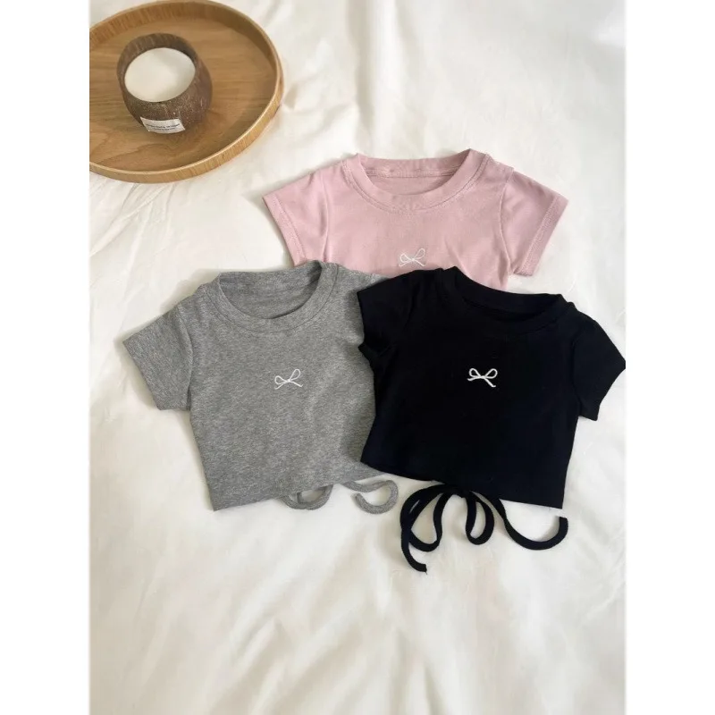 

RAISE Summer Children Girls Tees Thin Bow Print Infant Babys Girl T-shirts Sweet Versatile Toddler 2-8Y Kids Girls Short Sleeves