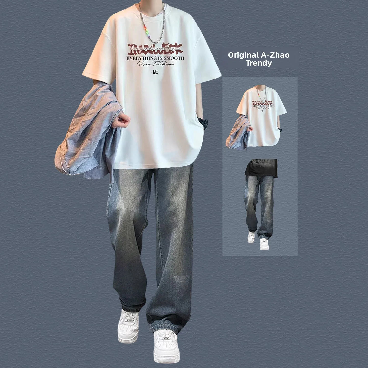 

Youthful Boys' Casual Fashion Summer Outfit Loose Short Sleeve T-Shirt And Pants Two-Piece Set for Teenage Boys Daily Wear