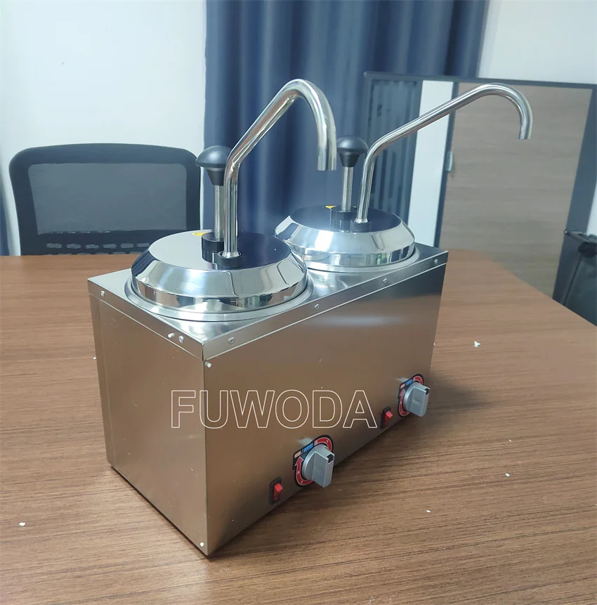 110V 220V Commercial 2 Pot Hot Fudge Pump Warmer Machine Chocolate Sauce Dispenser Nacho Cheese Warmer Dispenser Machine