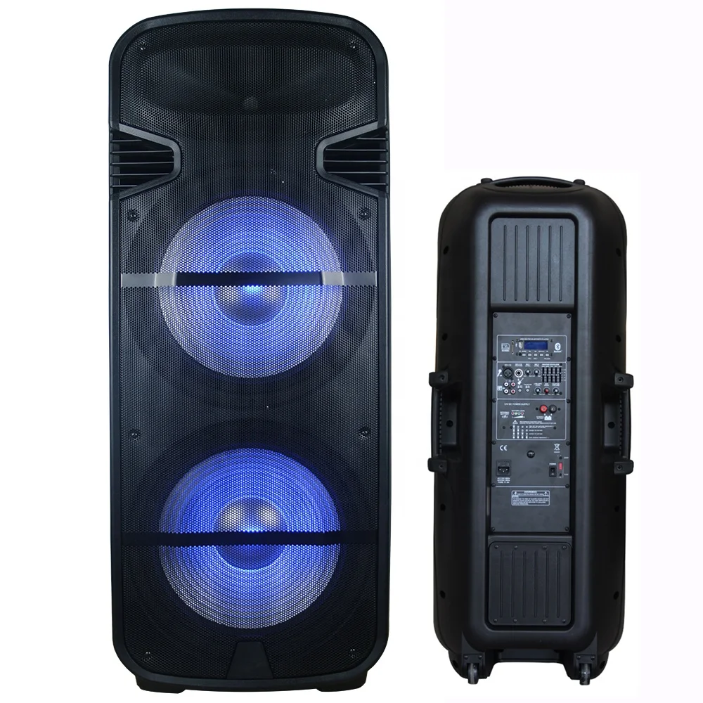 Sistema de Karaoke con Subwoofer Dual de 15 Pulgadas y 300 W, Altavoces JPS D2615BA/Micrófono, Control Remoto, TWS, LED, FM, AUX, RCA, ECHO, Bocina Parlante