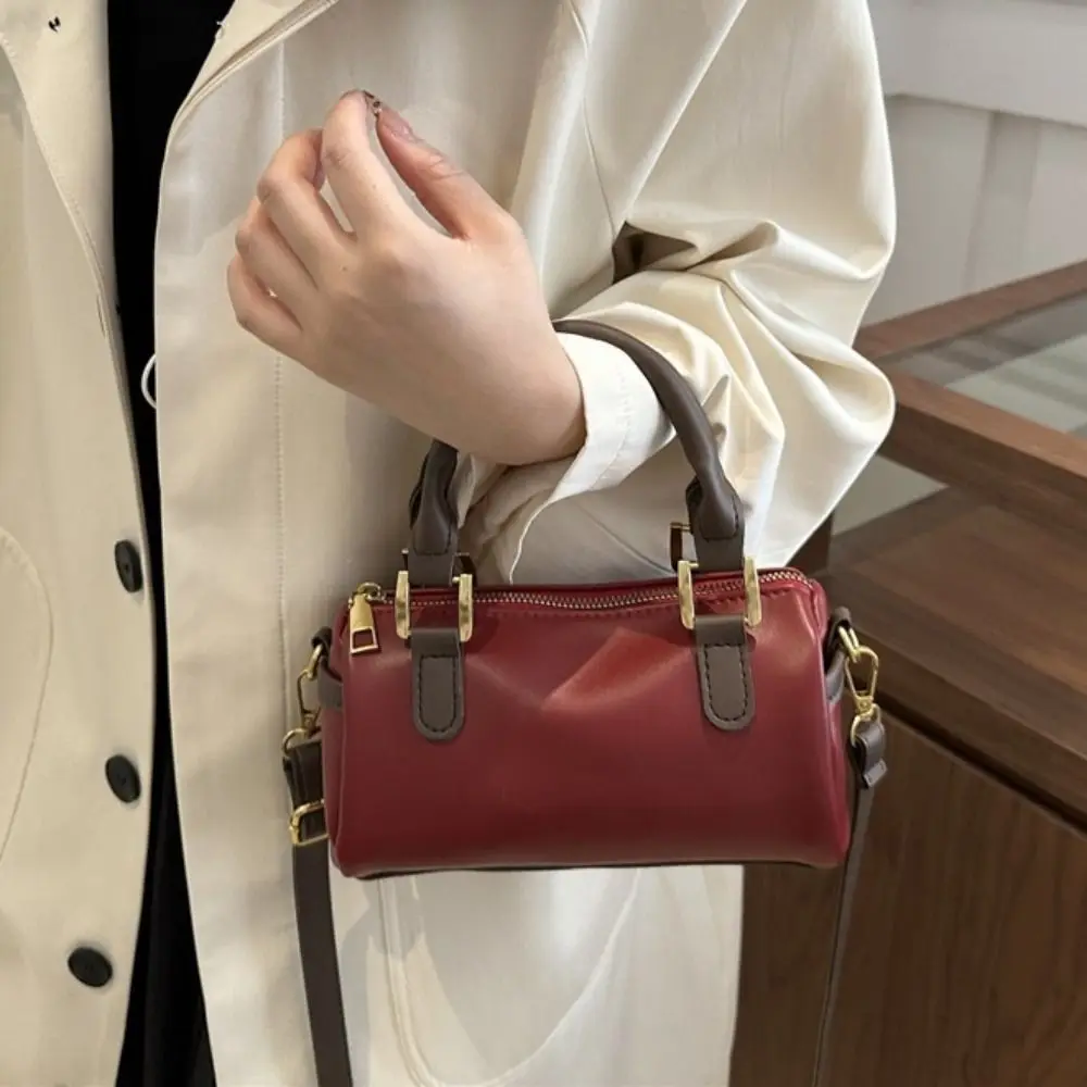 

Fashion French Style Bowling Bag Large Capacity Elegant Boston Shoulder Bag PU Leather Casual Crossbody Bag Women