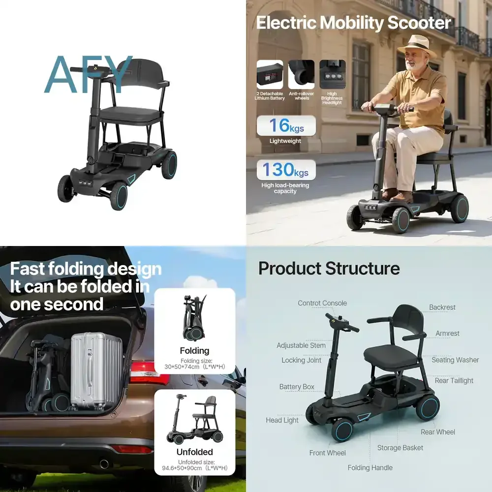 4-Wheel Foldable Electric Mobility Scooter for Adults for Elderly for Disabled for Seniors LED Display Anti-Rollover Wheels