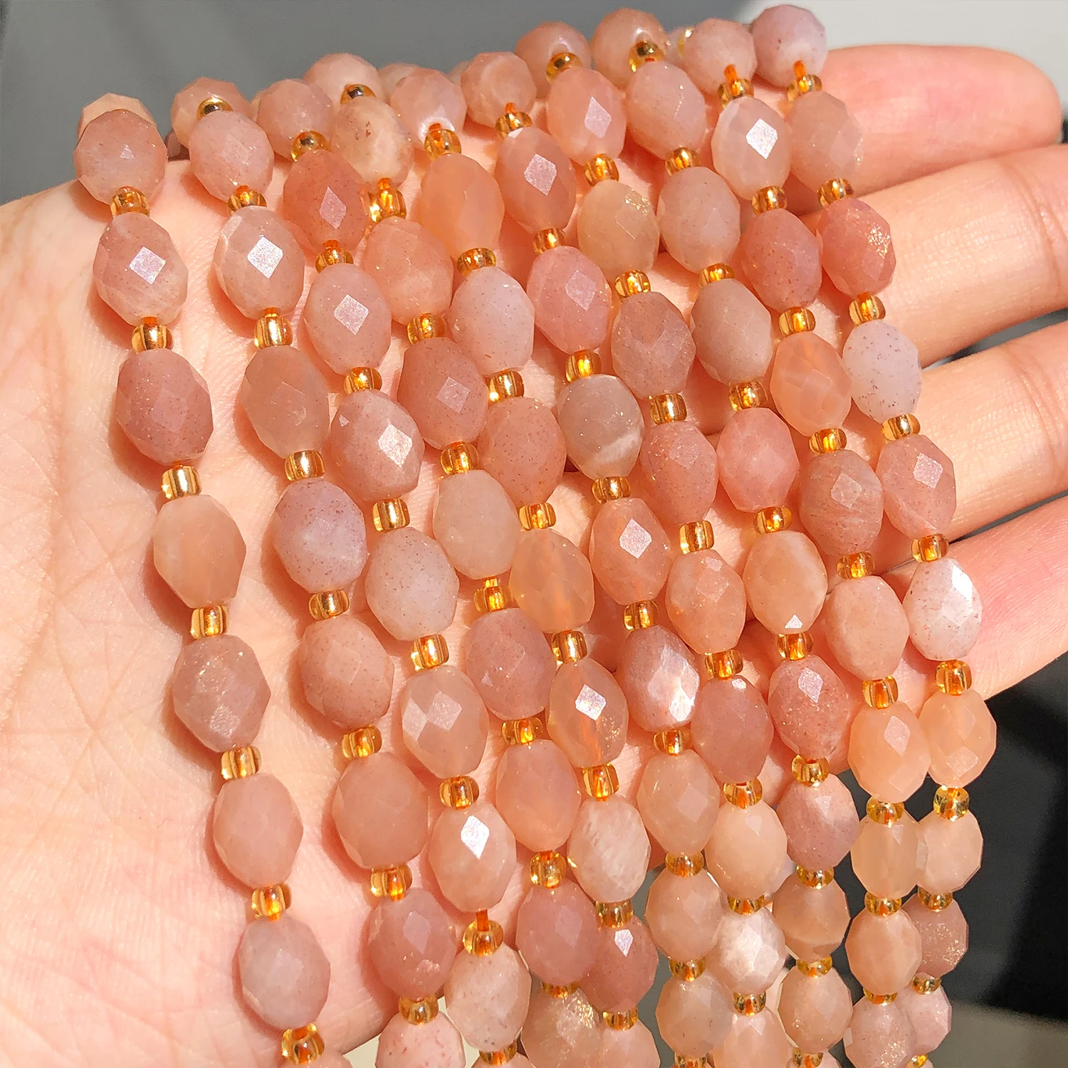 

8x7mm AAA Faceted Oval Sunstone Beads Natural Stone Pink Rice Shape Spacer Beads For Jewelry Making DIY Bracelets Accessories