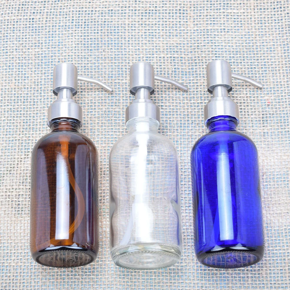 

230ml Dark Brown Refillable Glass Pump Bottle Lotion Container Shampoo Shower Gel Toiletries Container Portable for Home