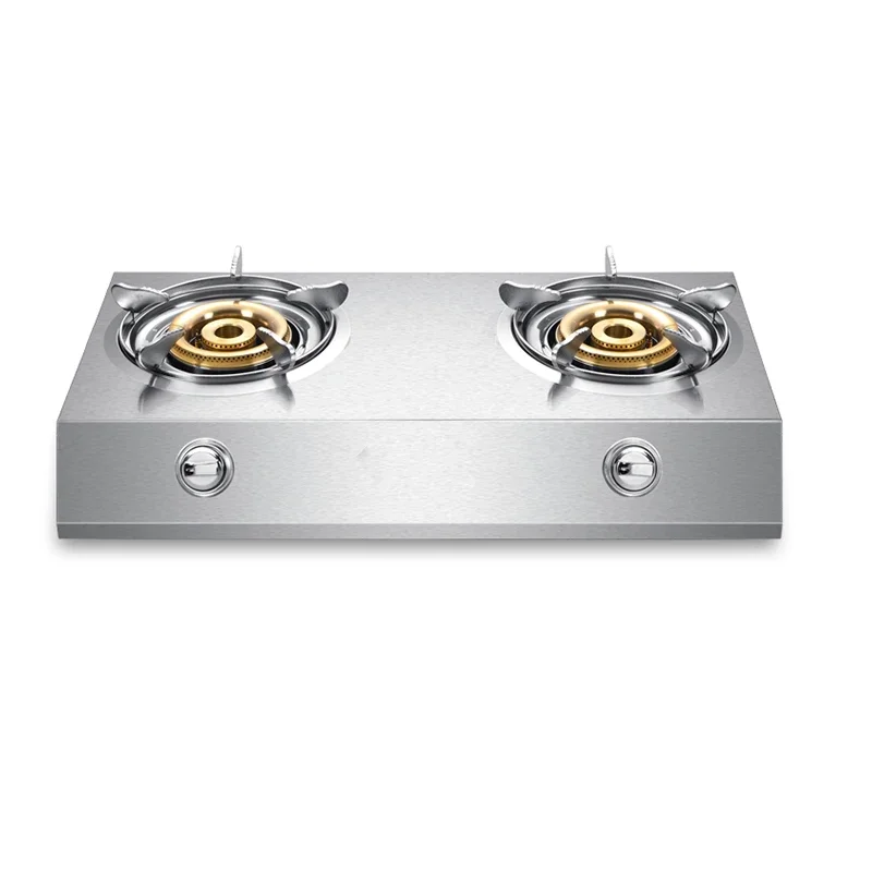 

220V Gas Double Stove Desktop Nine-chamber Fierce Fire Stove Old-fashioned Stainless Steel Liquefied / Natural Gas for Kitchen