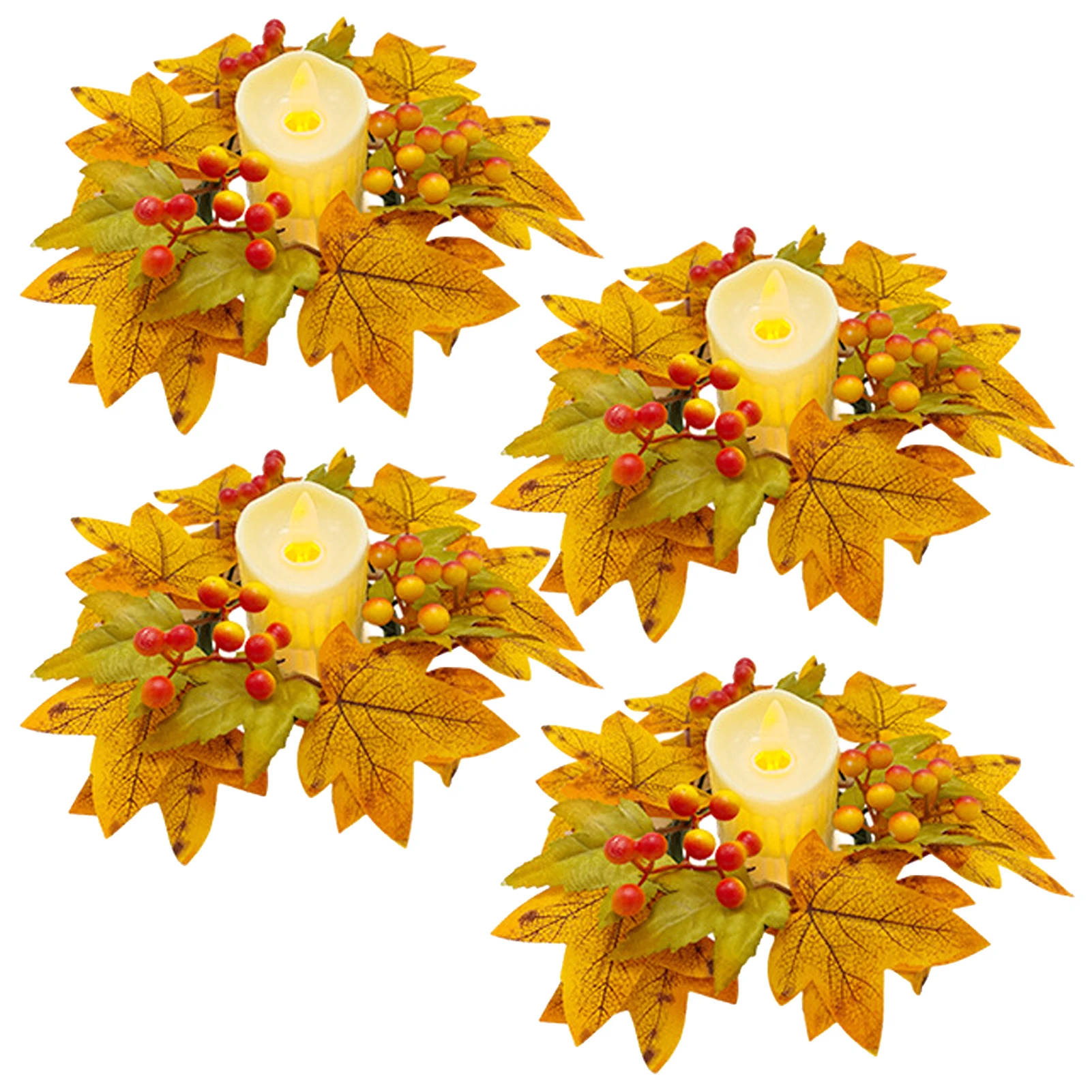 4pcs anelli di candela simulati Festival del raccolto foglia d'acero zucca Berry ornamenti di candeliere artificiali ornamenti da tavola di Halloween