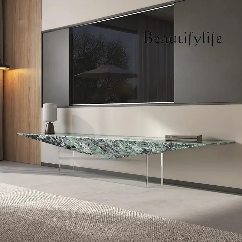 HI X "مجموعة حامل تلفزيون إيطالي بسيط - وحدة تحكم وسائط من الرخام الطبيعي والأكريليك، حجر فاخر مخصص صديق للبيئة من ENF"