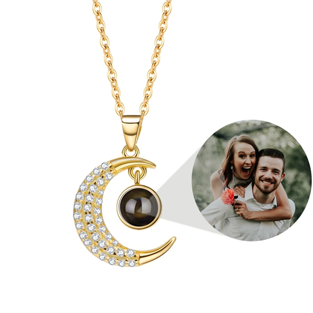 

Moon Pendant Necklace for Women Custom Photo Projection Photo Necklace Lover Birthday Personalized Gift Memory Jewelry