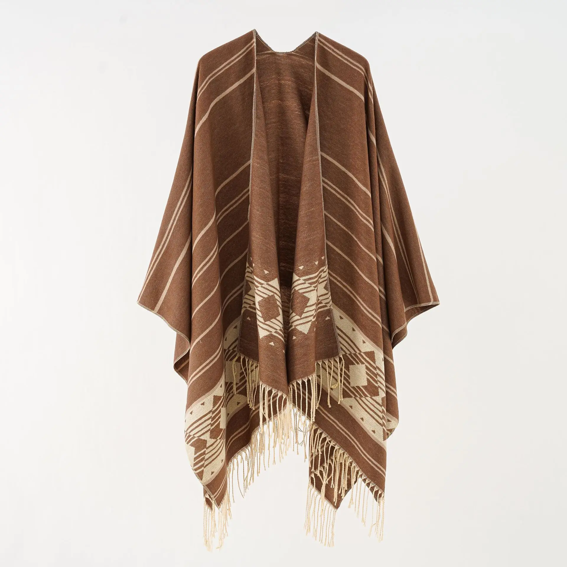 Autumn and winter new geometric diagonal lengthening hot sale split tassel shawl imitation cashmere cape