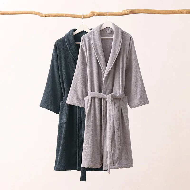 2025 New Couples Pure Cotton Bathrobe Gown Autumn Winter Thick Warm Toweling Sleepwear Nightgown Loose Water Uptake Home Wear