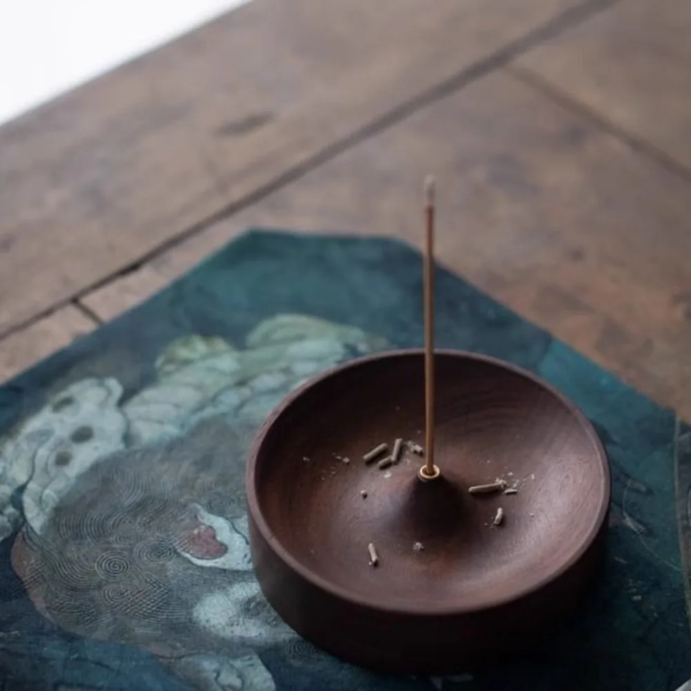 Brûleur d'encens en bois massif de noyer noir, fait main, pour cérémonie du thé, brûleurs d'encens ronds, support de plateau en bois d'agar, décoration d'intérieur