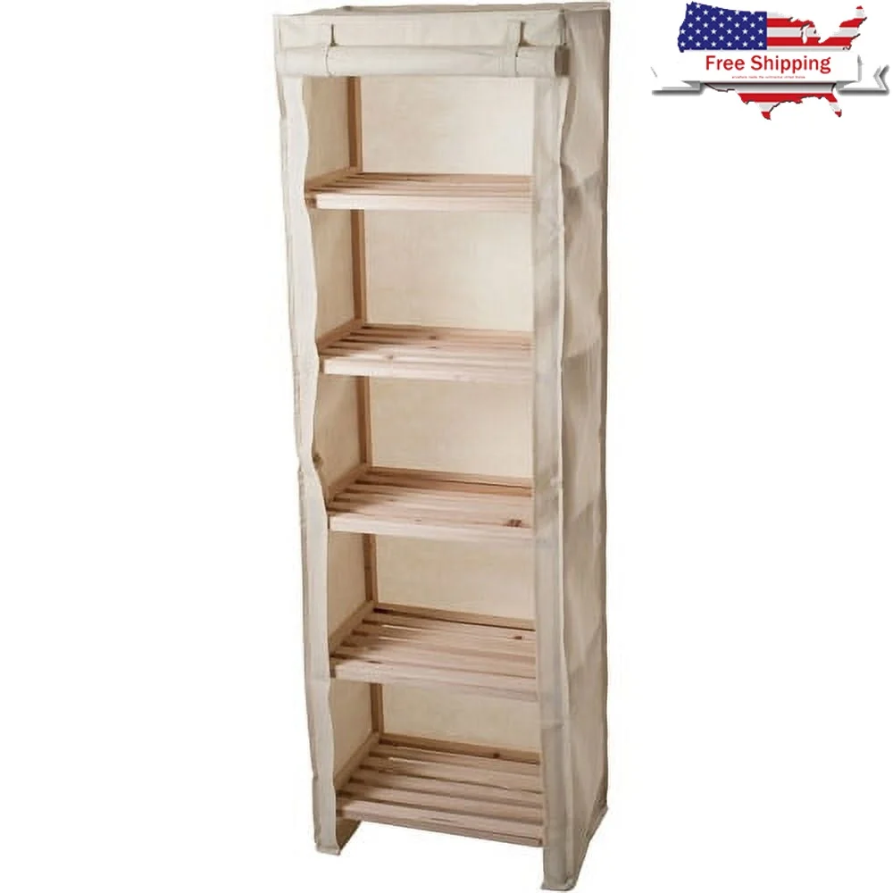 

5-Tier Wood Storage Organizer with Removable Cover Shoes Bathroom Closet Display Shelves Space Saving Home Storage
