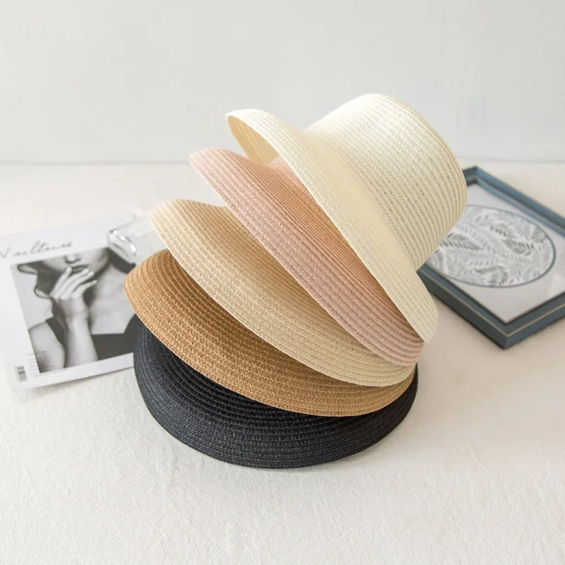 Handmade Women Summer Sun Hat Japanese Hepburn Style Big Eaves Beach Sun Hat Holiday Fold Fisherman Cap Temperament Flat Hat