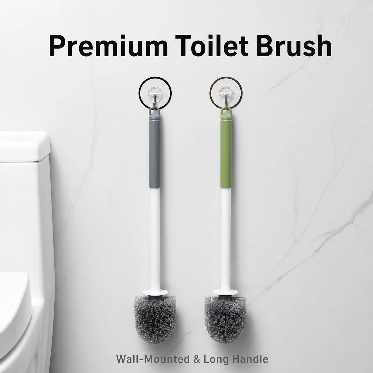 Wall Mounted Long Handle Hemisphere Toilet Brush, No Dead Gap Deep Cleaning, 2 Colors Optional for Bathroom