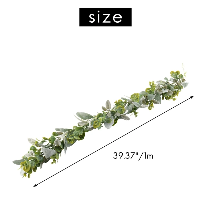 Lambs Ear Garland Greenery And Eucalyptus Vine / 38 Inches Long/Light Colored Flocked Leaves/Soft And Drapey Wedding