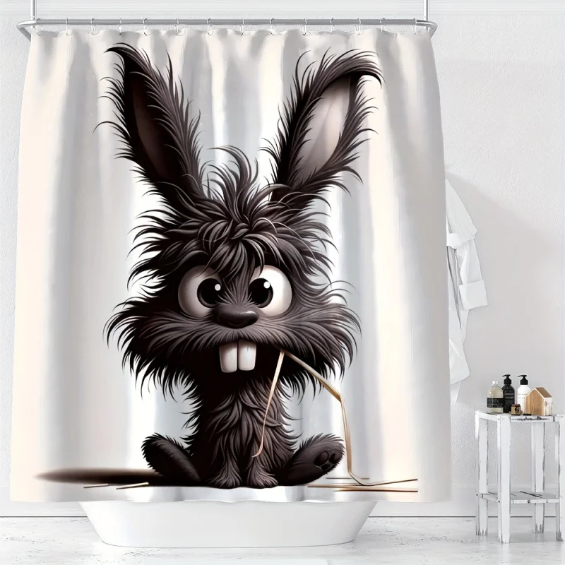 Adorable Cartoon Bunny Shower Curtain with Hooks - Waterproof, Machine Washable Polyester Bathroom Decor by YWJHUI