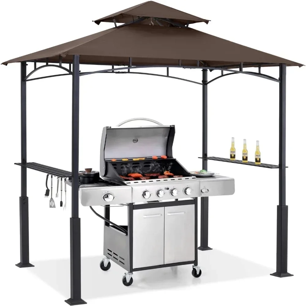 

8'x 5' Grill Gazebo Canopy - Outdoor BBQ Gazebo Shelter with LED Light, Patio Canopy Tent for Barbecue and Picnic (Khaki)