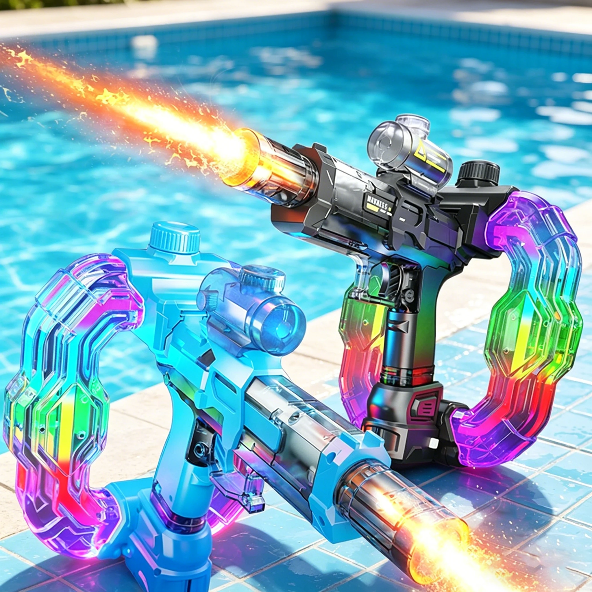 Electric Water Gun Ice Rat with Energy Gathering Ring Sound Effect Colorful Light Continuous Firing Summer Pool Beach Game Toys
