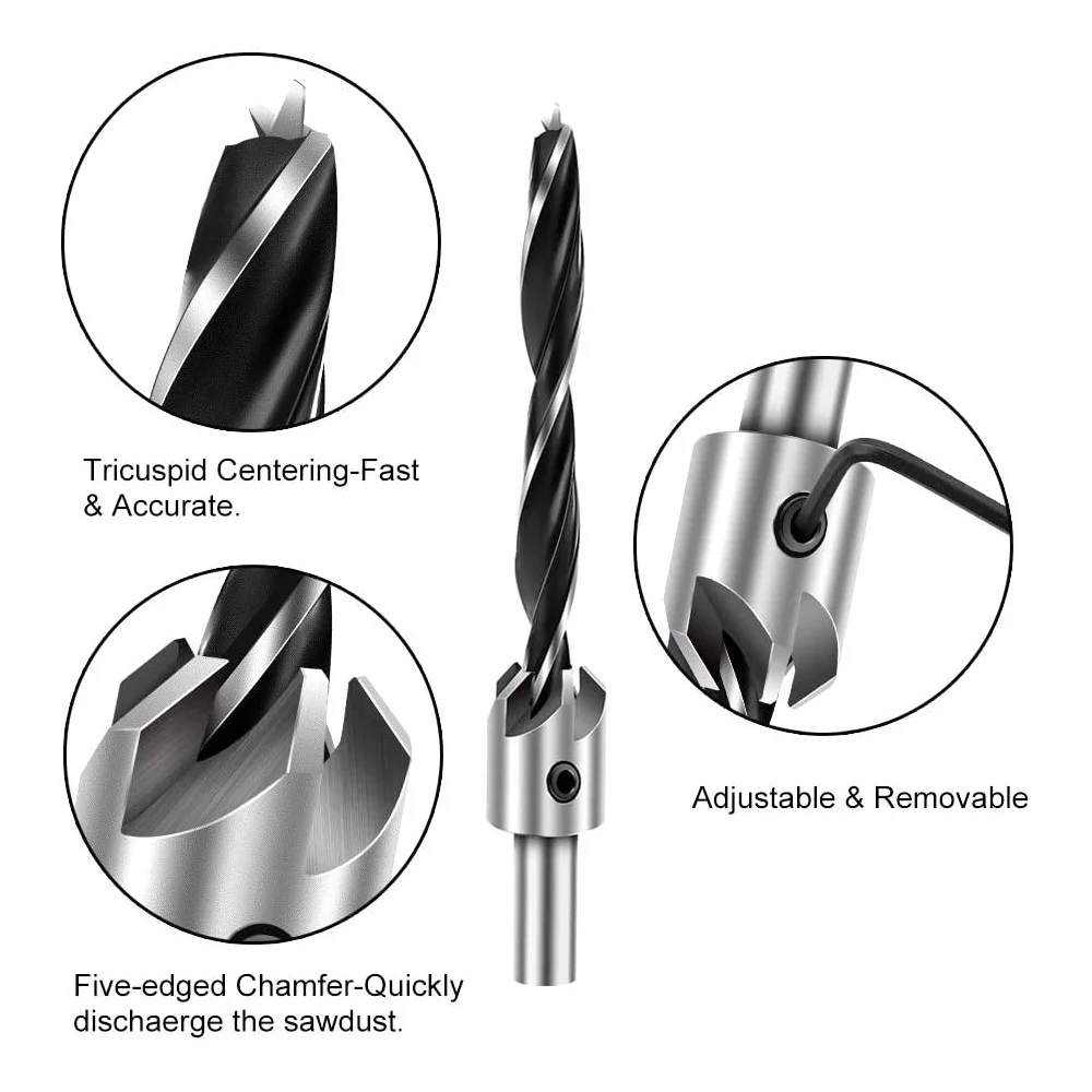 Flute Countersink Drill Bit Set Screw Woodworking Chamfer Tool 3-6mm Stock Offer