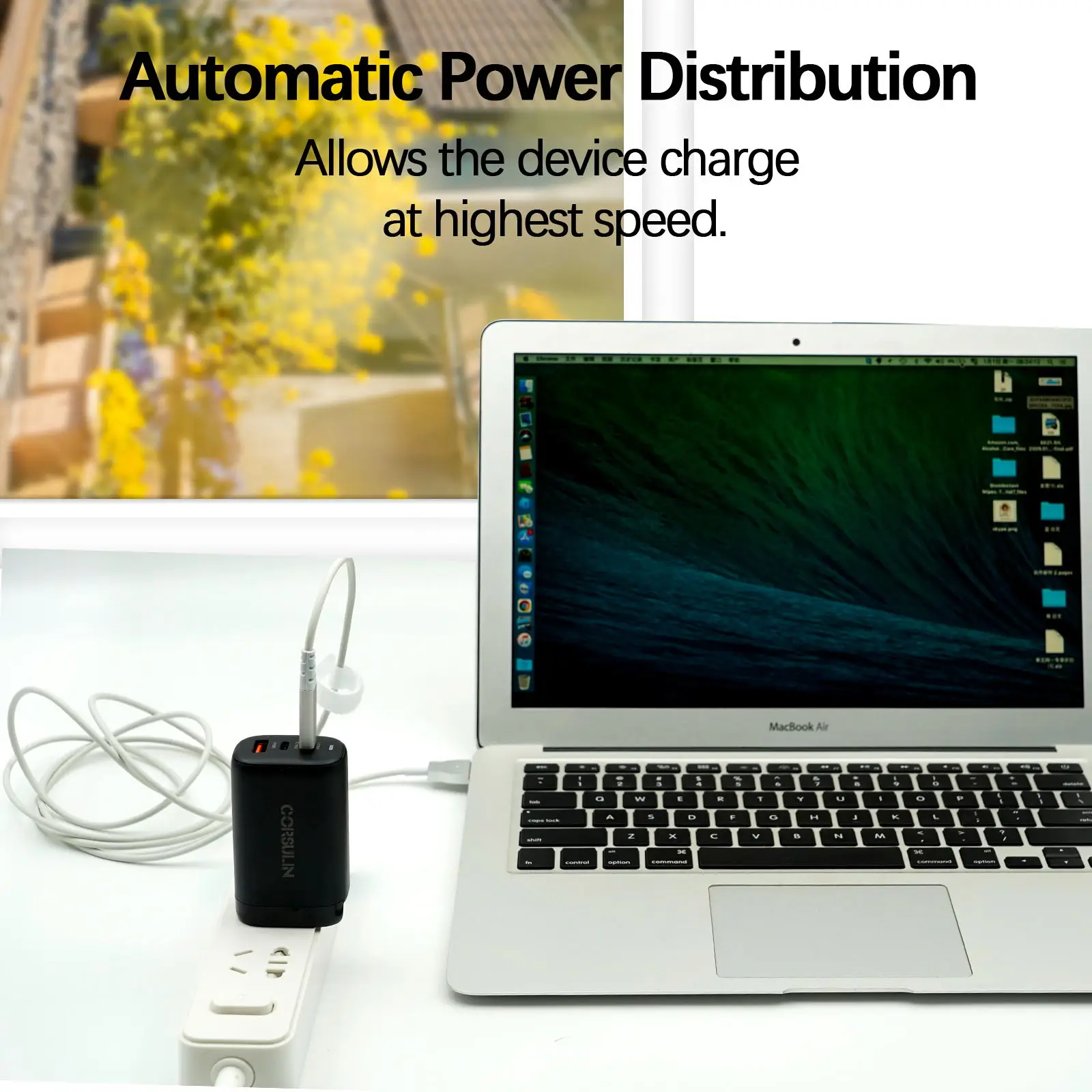 65W GaN Fast Charger Foldable Compatible MacBook Pro/Air, Dell XPS 13, iPhone 14 Pro mobile phone laptops USB C Charger 3 Ports