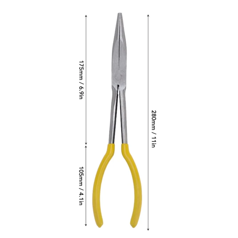 11in Long Reach Needle Nose Plier Precise Ergonomic Grip Multifunctional For Small Space Auto Repair Work