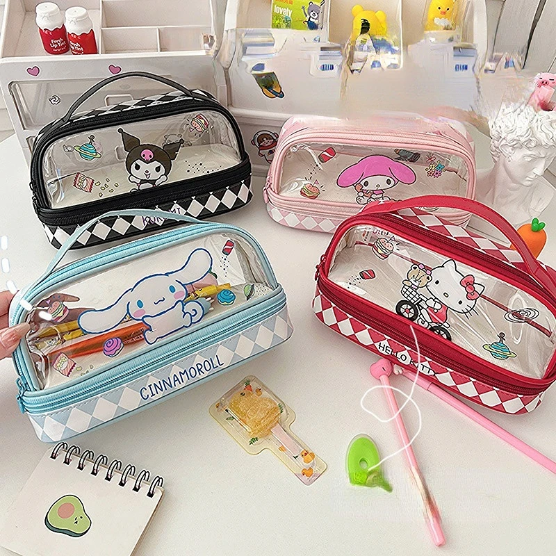 sanrio hello kitty lapis bolsas kuromi my melody cinnamoroll caixa de papelaria portatil de grande capacidade case de armazenamento dos desenhos animados para criancas 01