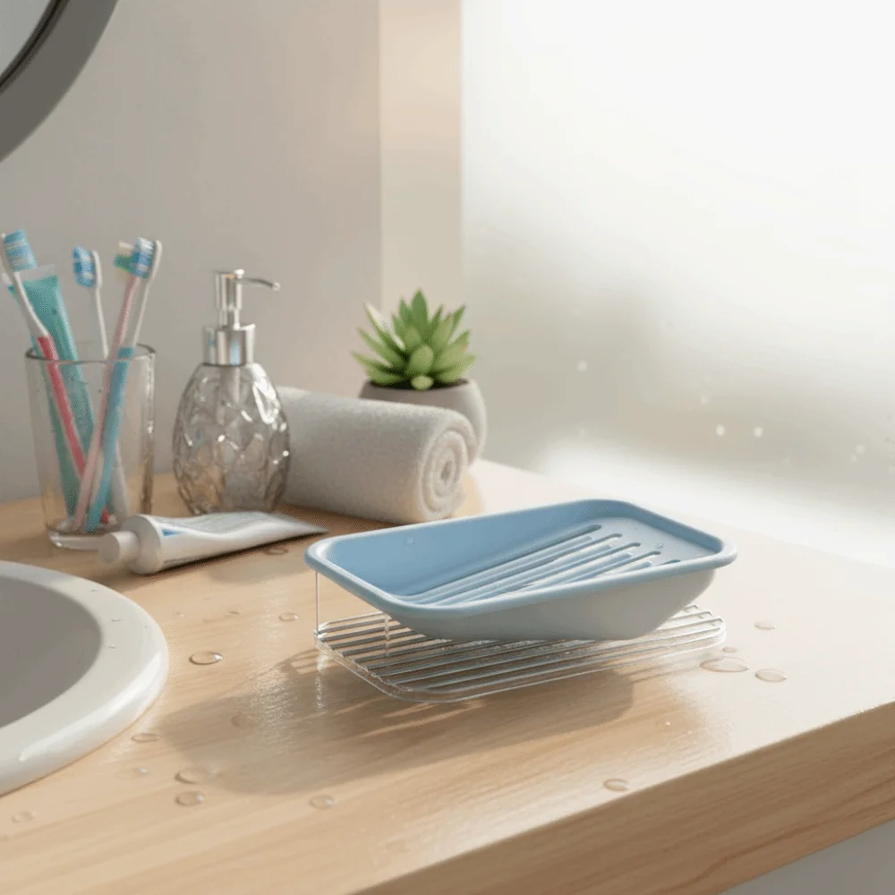 Conveniente caja de jabón de doble capa, drenaje inclinado, caja de jabón impermeable, soporte de almacenamiento de jabón grueso de plástico, cuarto de lavado