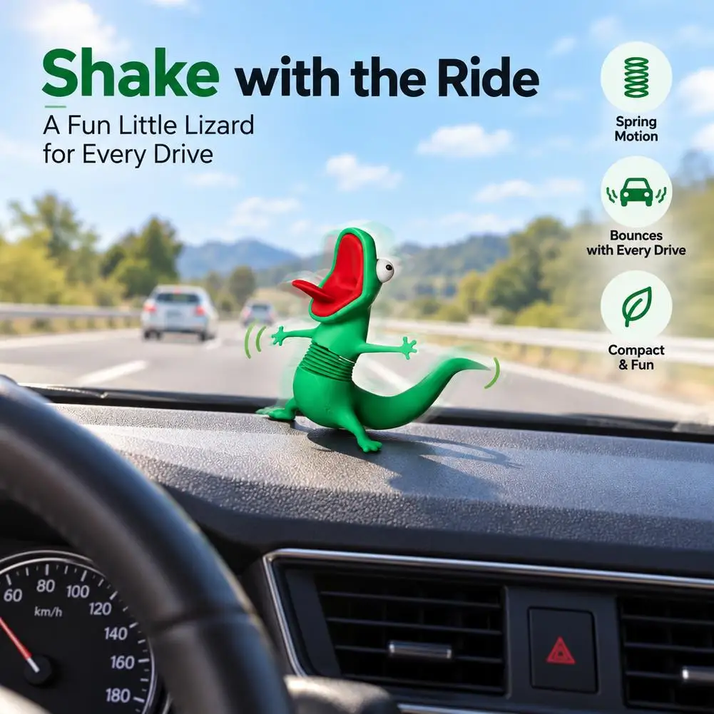 Shaking Lizard Car Dashboard Decoration Spring Dancing Bobble Head Toy Cute Stress Relief Ornament Auto Interior Accessories