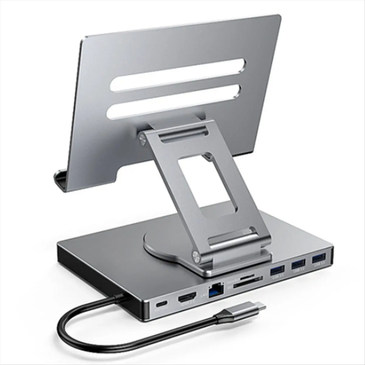 popop 9 in 1 USB C Hub with 360° Rotating Stand HDMI-Compatible 4K60Hz PD 100W USB 5Gbps SD TF Aux 3.5mm for IPad Pro Tablet