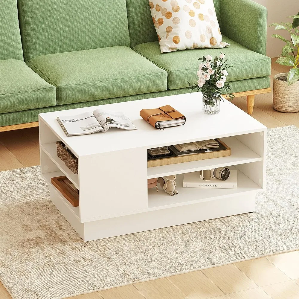 

Coffee Table with Storage, 2-Tier Rectangle Accent Sofa Table with Shelf & Elevated Base, Modern Geometric Center Table