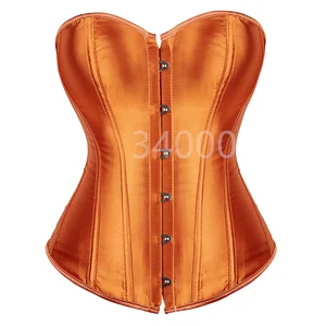 Caudatus Damensatin, Overbust Bustier, sexy Korselet mit Spitze, Vintage -Stil, großer Größe, Orange 12 Hauptverkauf Orange Korsett - №2