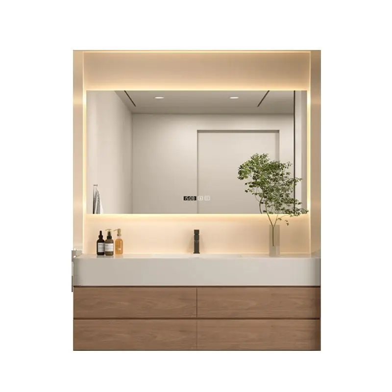 

High-end rock slab integrated basin, bathroom cabinet, log color combination