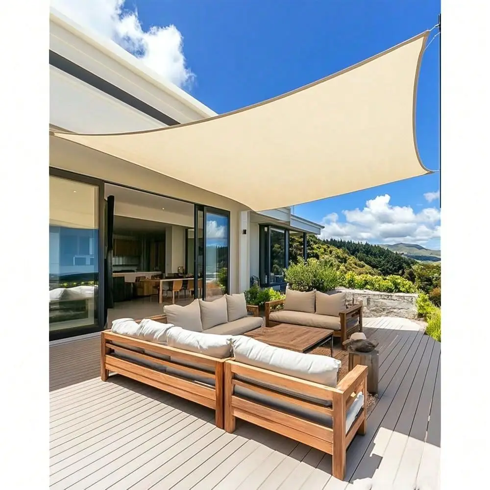 

Sun Shade Sail Rectangle 12 X 16 Permeable Canopy UV Block Sunshade For Patio, Garden, Backyard, Deck Yellow
