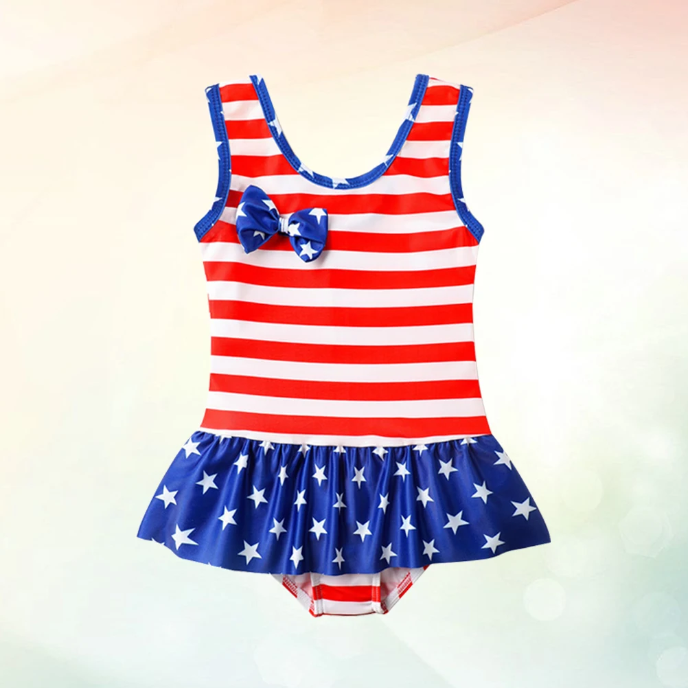 

America Flag Swimsuit Baby Girl One-Piece Swimwear Flouncing Lace Toddler Bathing Suit Beachwear Summer Vacation Gift 3T 3-4