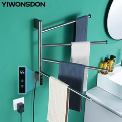 Draaibare badkamer Elektrisch verwarmd koolstofvezel handdoekenrek Warmer Digitaal display Temperatuur Tijdcontrole Smart Home Bar Droger