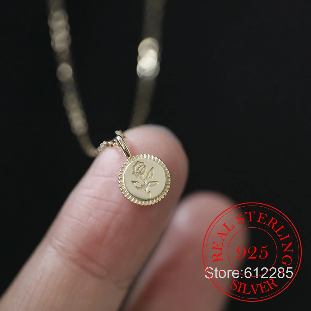 925 Sterling Silver Jewelry Round Disp Rose Flower Pendant Necklace for Women Clavicle Chain Birthday Wedding Party Jewelry Gift