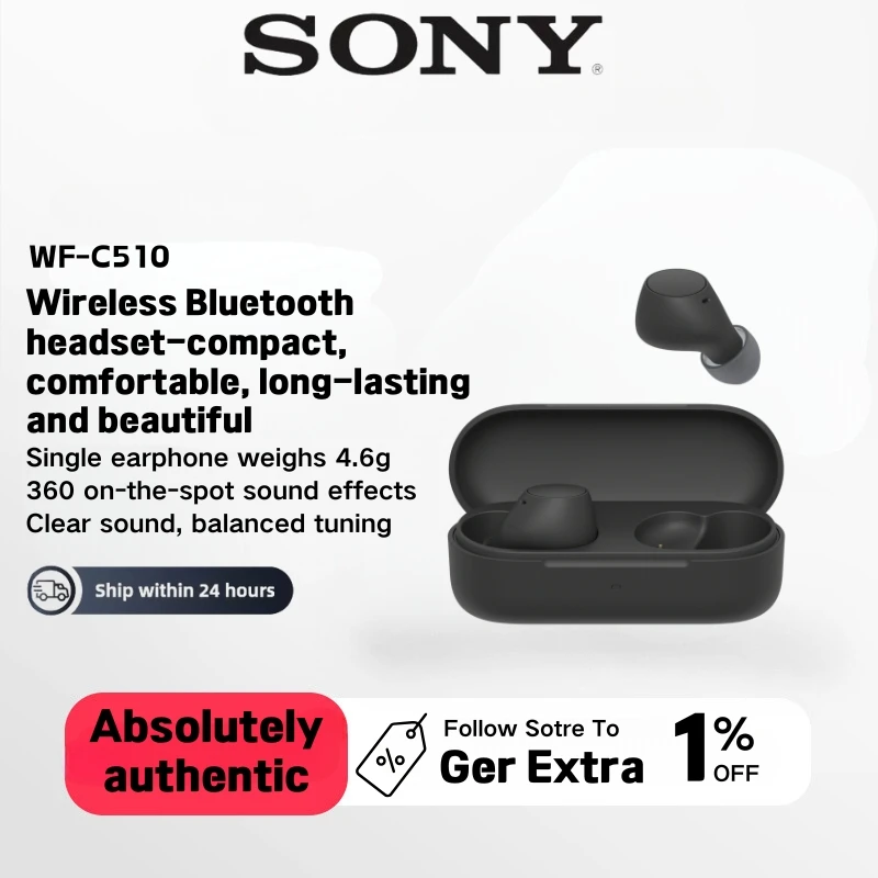 Sony WF-C510 Small, Lightweight Wireless Earphones with multi-point connection, Ambient Sound Mode, IPX4 Water Resistance, Spoti