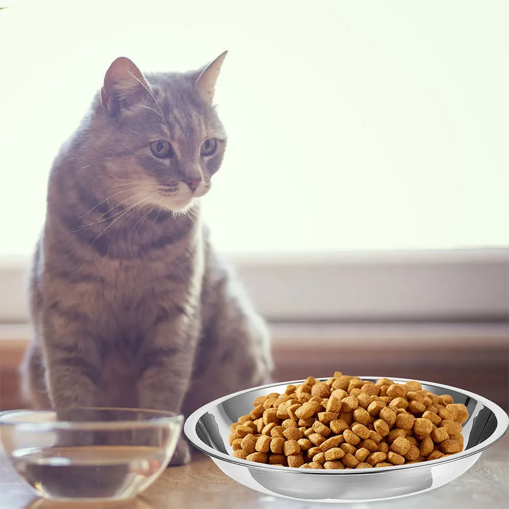 

2Pcs Stainless Steel Cat Food Water Bowl Stable Bottom Easy to Clean Large Capacity Reusable for Pets Dog Feeder Bowl